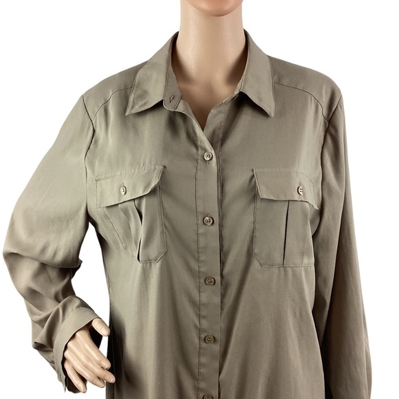 Chico's Button Down Top Size L Brown Long Sleeve - Picture 2 of 7